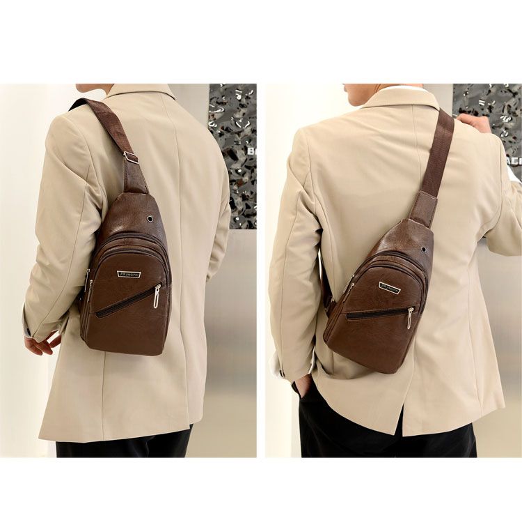 Men's Stylish Crossbody Sling Bag - Waterproof PU Leather, Large Capacity, Adjustable Strap For Travel, Gym & Business (Black, Khaki, Dark Brown)_voghion.com