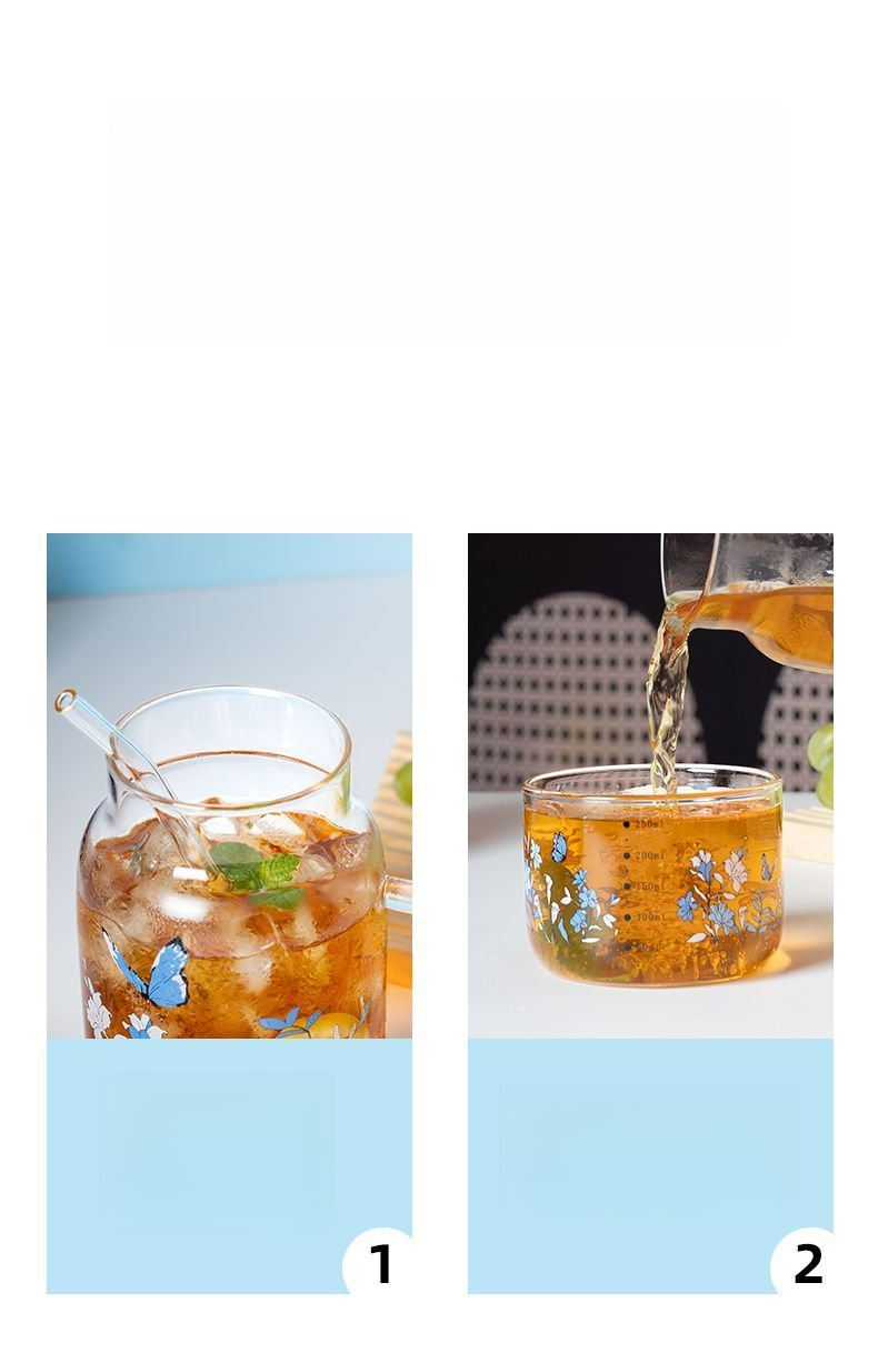 Heat-Resistant Large Capacity Handle Printed Straw Glass High Borosilicate Tea Brewing Pot Fruit Drink Milk Cup_voghion.com