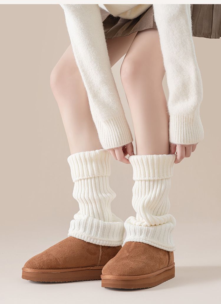 Scaldamuscoli Calzini in maglia di lana di colore puro Calzini in pile Calzini al polpaccio Calzini caldi autunnali e invernali Coprigambe Jk Calzini Haining semplici e versatili_voghion.com