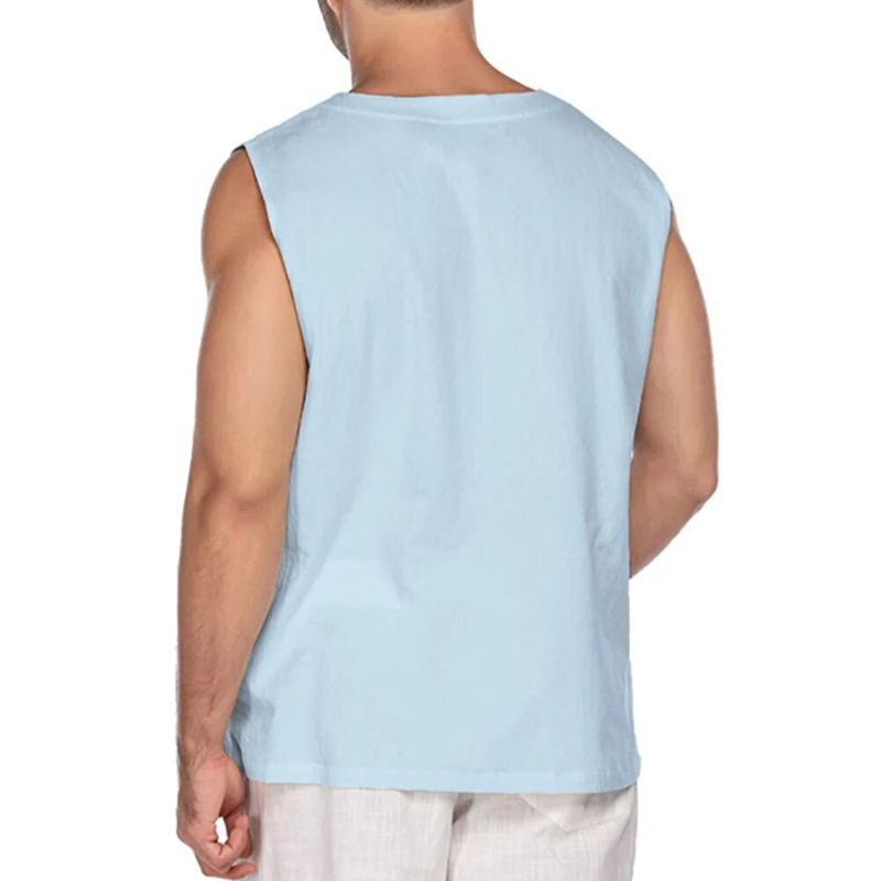 Canottiere da uomo estive senza maniche T-shirt tinta unita camicia ampia casual cotone Eurocode gilet in lino_voghion.com