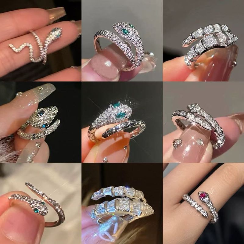 Anello aperto in argento con zirconi scintillanti e diamanti di lusso, stile serpentino, di alta qualità, semplice e versatile, alla moda e alla moda._voghion.com