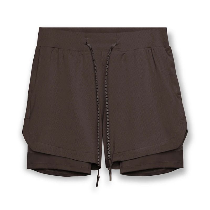 Pantaloncini da corsa da uomo con passante per asciugamano - Pantaloncini da palestra traspiranti a 2 strati per allenamento e training - Pantaloncini sportivi tinta unita ad asciugatura rapida_voghion.com