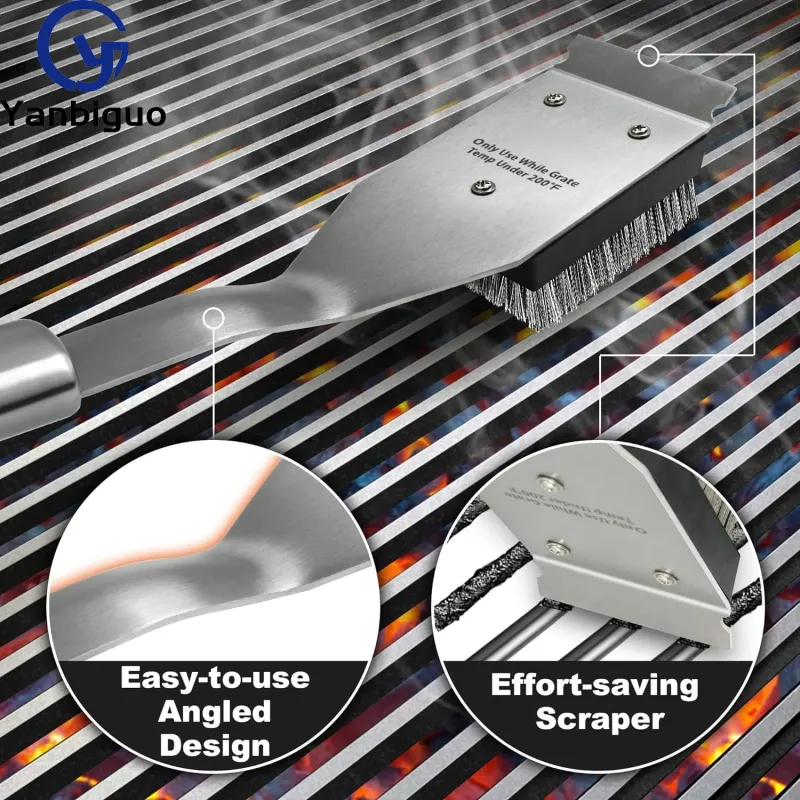 Grillbürste Und Schaber, Draht-BBQ-Grillbürste Für Outdoor-Grill, 16,5-Zoll-Reinigungs-Grillzubehör, Sichere Reinigungsbürste_voghion.com