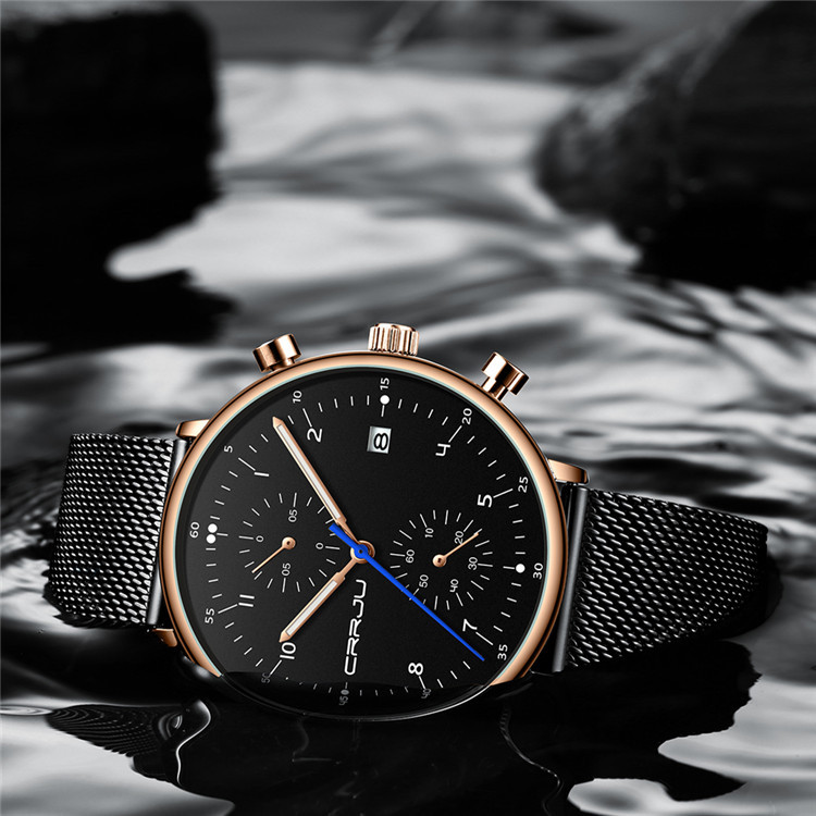 CRRJU/Kajun 2278 New Men's Sports Fashion Multifunctional Six-Hand Mesh Strap Business Watch_voghion.com