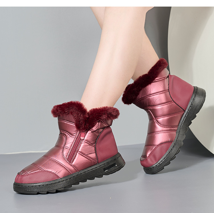 Women's Winter Snow Boots High Top Faux Fur Lined Warm Slip-Resistant Casual Shoes With Side Zipper_voghion.com