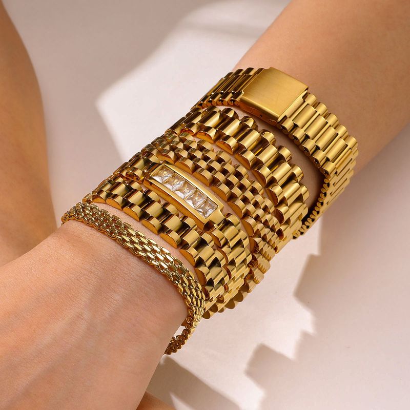 Pulsera de reloj de marca curva de moda con revestimiento al vacío de acero inoxidable, pulseras de oro para mujer_voghion.com