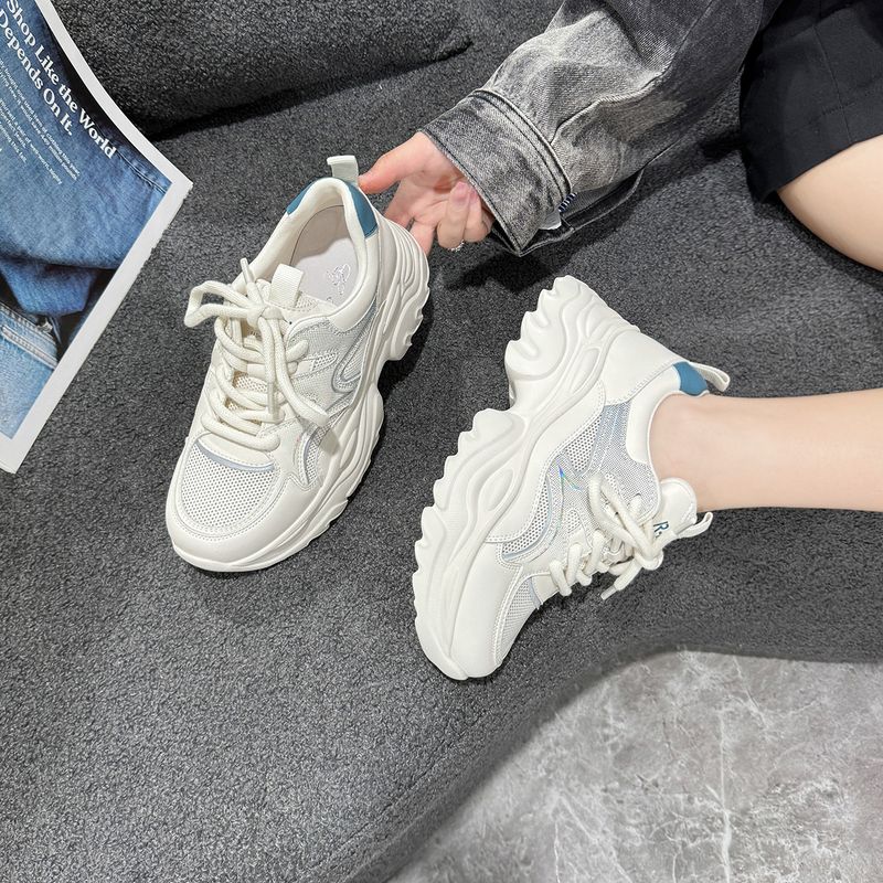 Torre Shoes Women's Thick-soled White Shoes Mesh Lace-up Breathable Single-layer Shoes Women's Sports Shoes Color-matching Travel Shoes for Entity_voghion.com