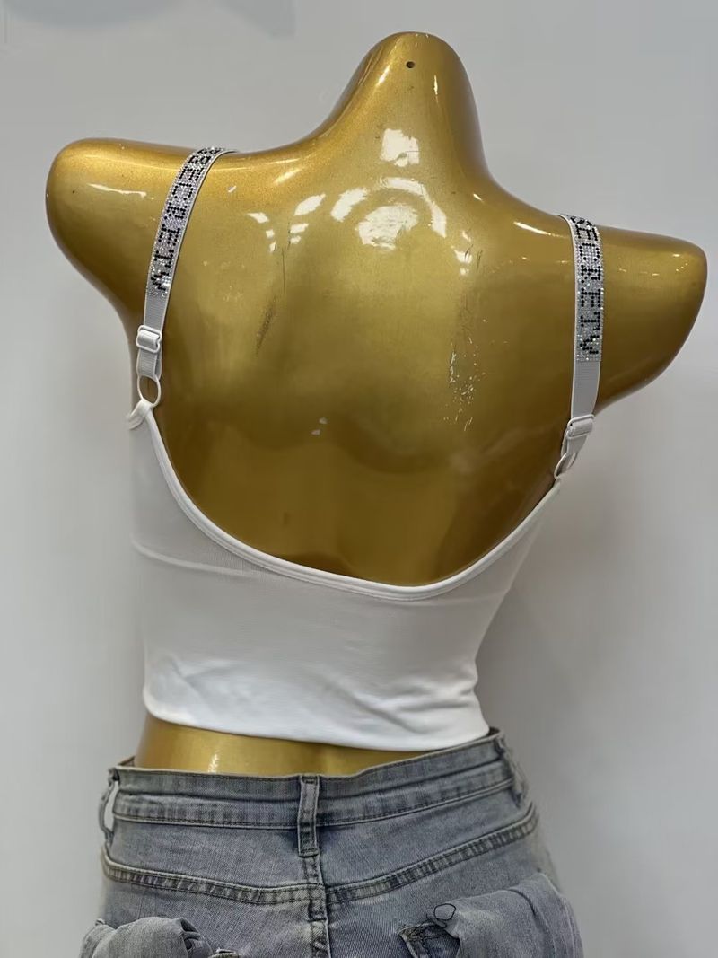 Abbigliamento da donna Nuovo di media lunghezza a forma di U dello stesso stile bellissima tracolla con lettera posteriore avvolgente sul petto tazza in lattice più canotta femminile lavorata a maglia grassa_voghion.com