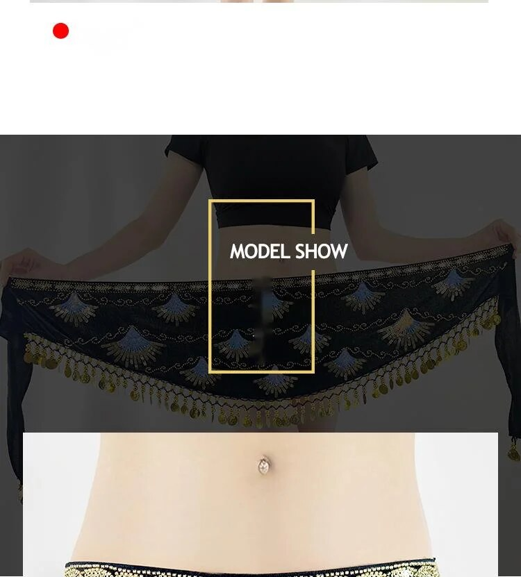 2024 Cross Border Bauchtanz Taillenkette Tanzzubehör Taillenschal Taillenversiegelung Hüfttuch Gürtel Anfänger Pailletten Dreieckstuch_voghion.com