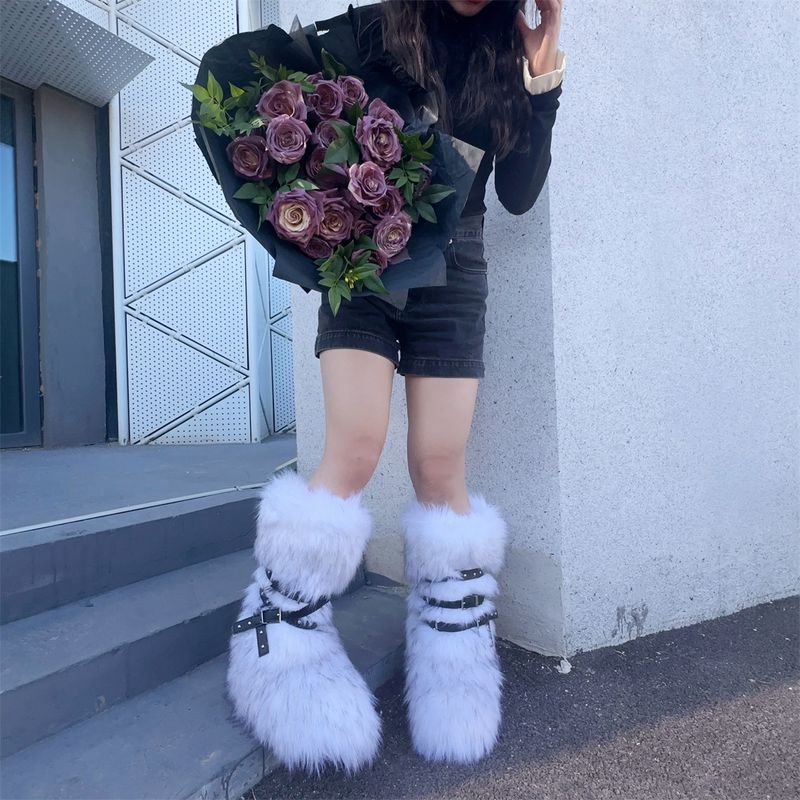 Botas de invierno con plataforma plana estilo punk para mujer, con tachuelas y piel sintética: antideslizantes, cálidas y a la moda (varios colores y tallas disponibles)._voghion.com