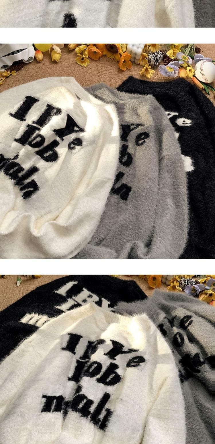Haima wool men's autumn winter high street American hip hop round neck knitted sweater loose and versatile lazy base e_voghion.com
