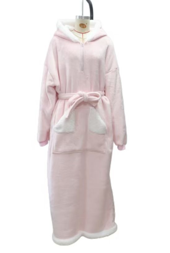 Autumn And Winter Warm Wearable Casual Long-version Hooded Thickened Nightgown_voghion.com