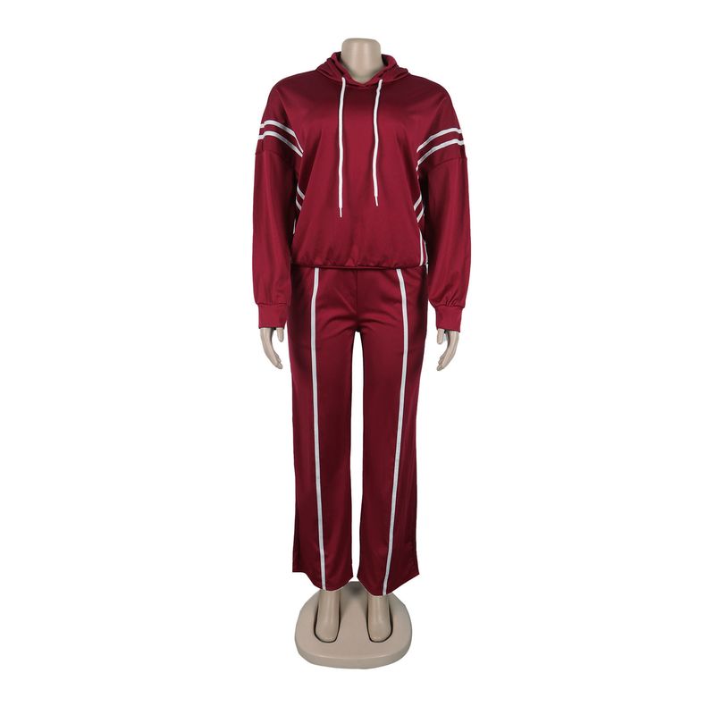 Damenbekleidung Zweiteiliges Set mit Kapuzenpullover mit Bandnähten_voghion.com