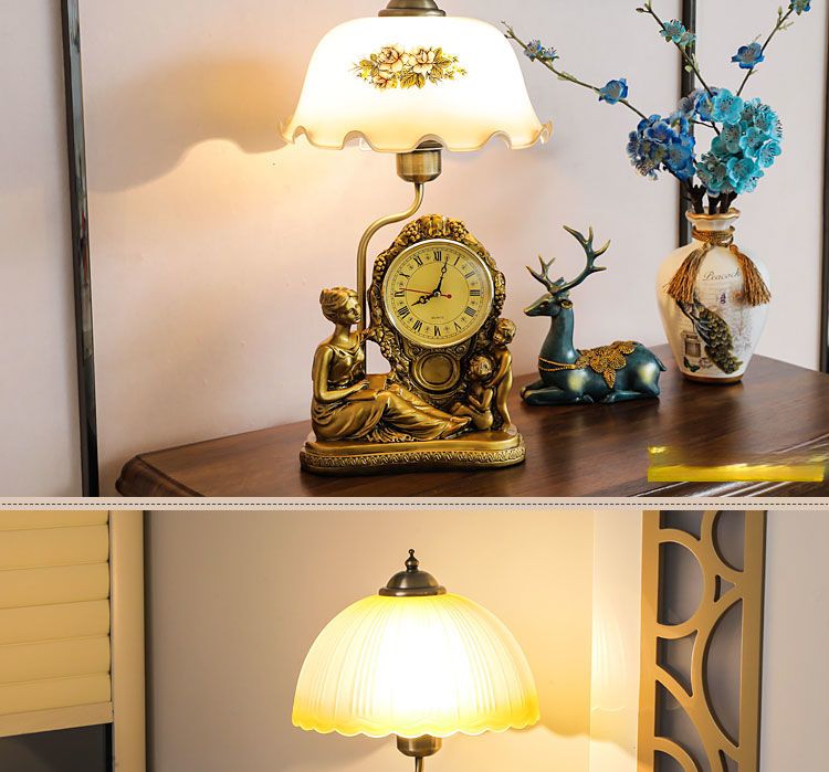 American Style New High-end Table Bedroom Bedside Multi-functional Clock Warm Creative Home Living Room Study Lamp_voghion.com