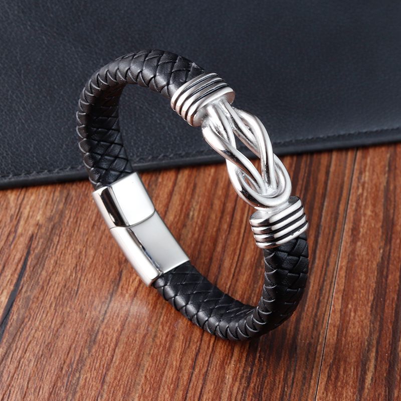 Herrenschmuck Unendlichkeit 8 geformtes Lederarmband Handgewebtes Armband Echtes Leder Geflochtenes Herren Lederarmband Edelstahl_voghion.com