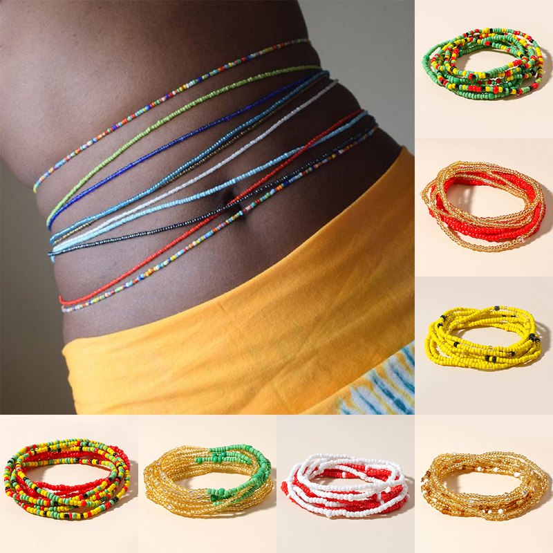 Chaîne de corps bohème tissée à la main avec perles colorées pour la taille et la plage_voghion.com