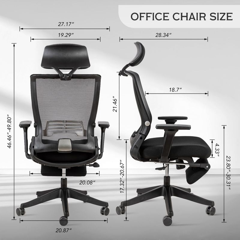 Ergonomic Office Chair With Lumbar Support & Headrest & Flip-up Arms Height Adjustable Rocking Home Office Desk Swivel High Back Computer Chair Warm Taupe Mesh Study Chair_voghion.com