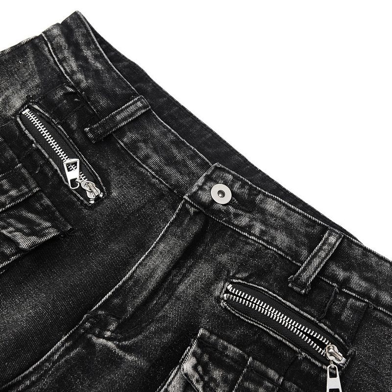 Men's Deconstructed Workwear Jeans - Raw Hem Bootcut Pants With Lace-Up Detail (Charcoal, S-3XL)_voghion.com