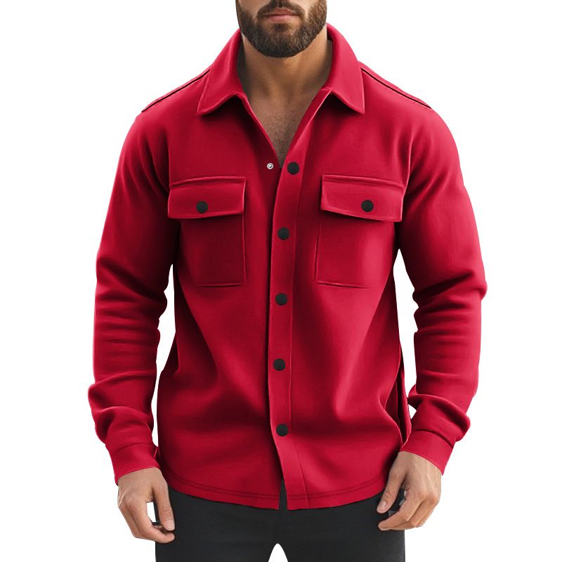 Herrenjacke im amerikanischen Stil mit Fleecefutter, Umlegekragen, mehreren Taschen, einreihig, einfarbig, lässiger Mantel für Herren_voghion.com