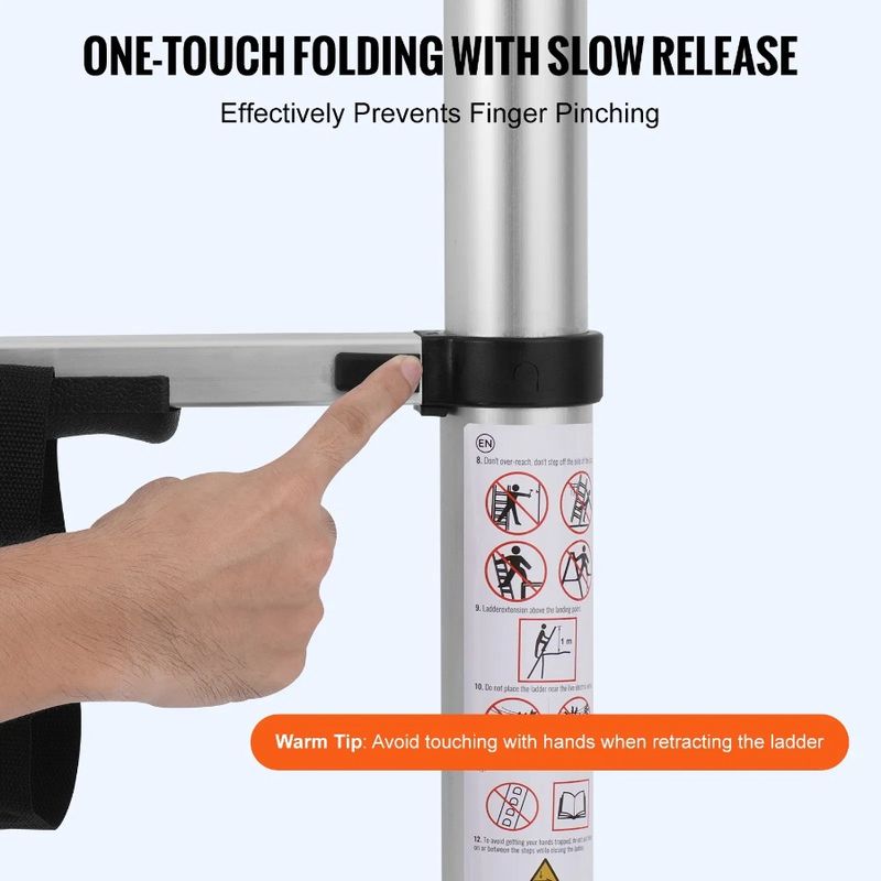 Ladder Onebutton 375 Telescoping 8.5FT LBS Capacity Retraction Extension_voghion.com