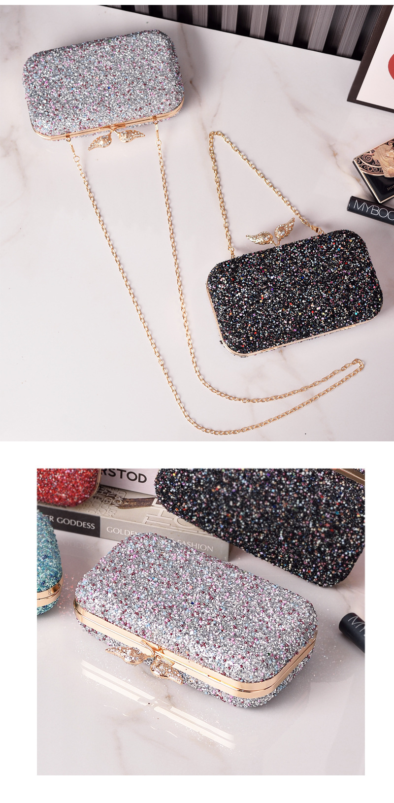 New beaded sequin evening bag retro butterfly dress bag with diamonds for women's cheongsam bag gold bag cross-border exclusive_voghion.com