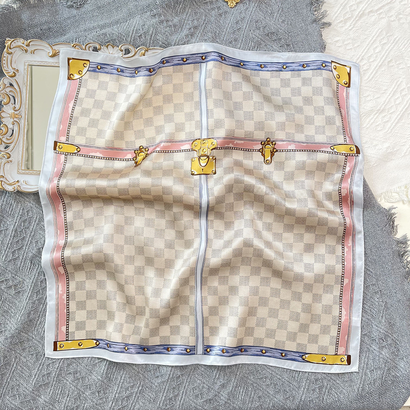 New Versatile Checkerboard 53 Small Square Women's Summer Fashion Silk Scarf_voghion.com