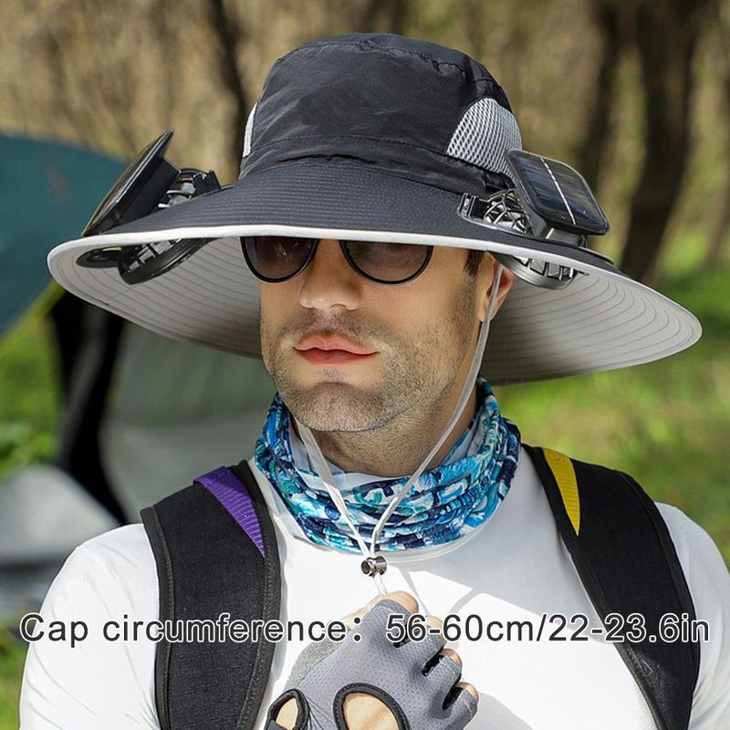 Cappello da pescatore con ventola solare alla moda, con tesa larga, protezione solare, asciugatura rapida, da uomo, ricaricabile, grande, antivento, muto_voghion.com
