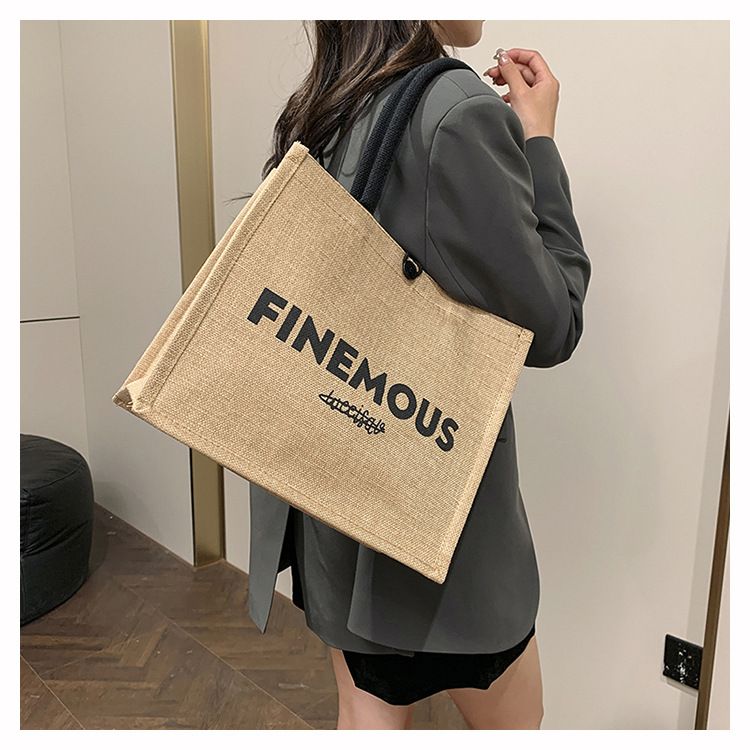 Beach Bag Thickened Large Capacity Linen Underarm Bag Shopping Bag Commuter Tote Bag Premium Casual Hand Bill Shoulder Bag Minimalism_voghion.com