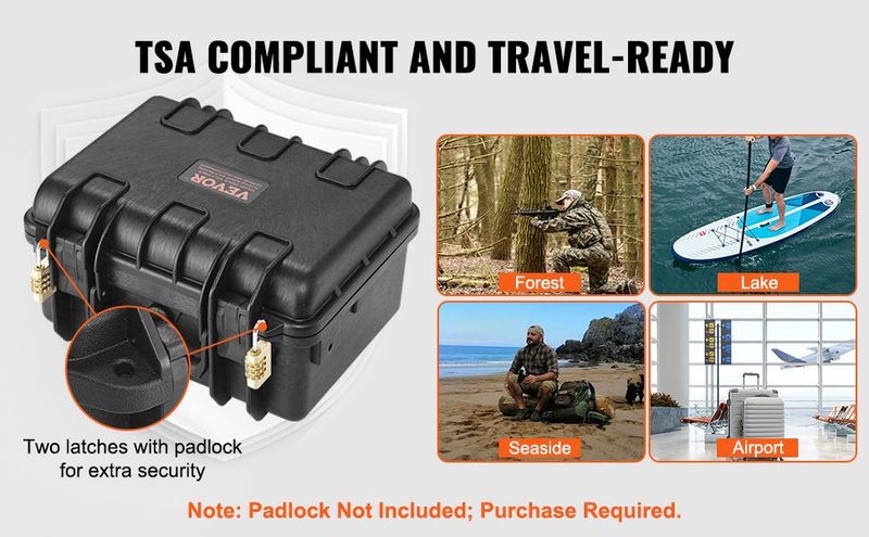 VEVOR Hard Pistol Cases With Pre-cut PU Foam, Waterproof & Dustproof Hard Gun Case For 1 Pistol, 14.1×11.5×7.6 In Lockable Pistol Case, Black_voghion.com