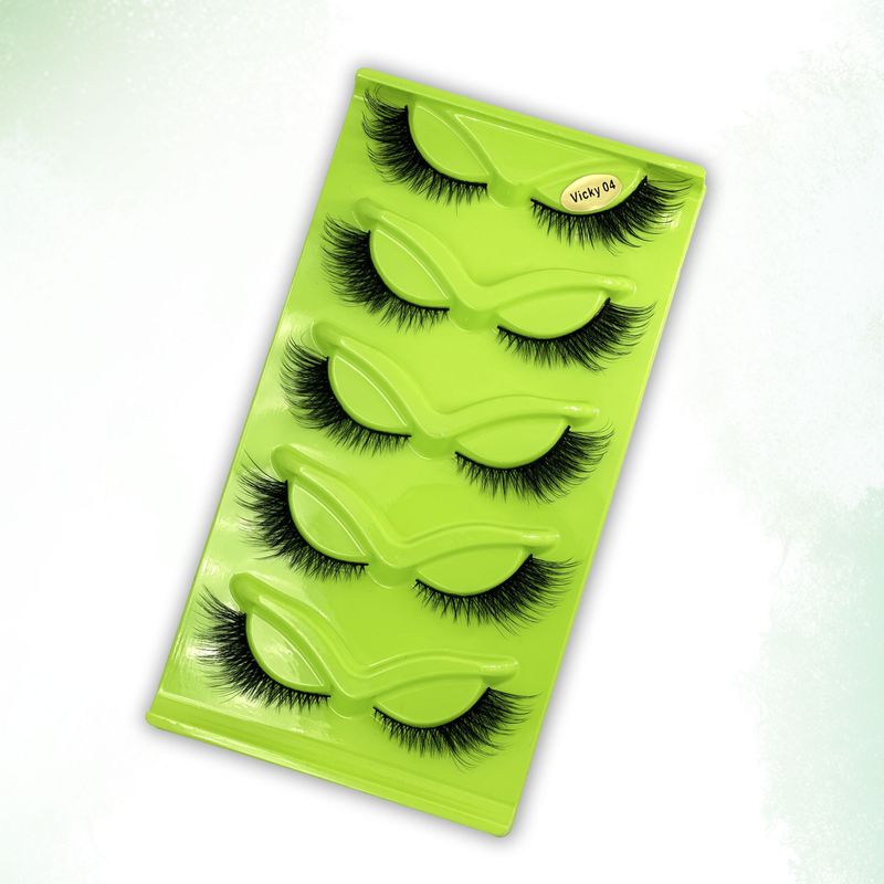 Set di ciglia finte oblique volanti, 5 paia di ciglia finte verdi a forma di occhio di volpe, ciglia finte spesse e arricciate, effetto volpe._voghion.com