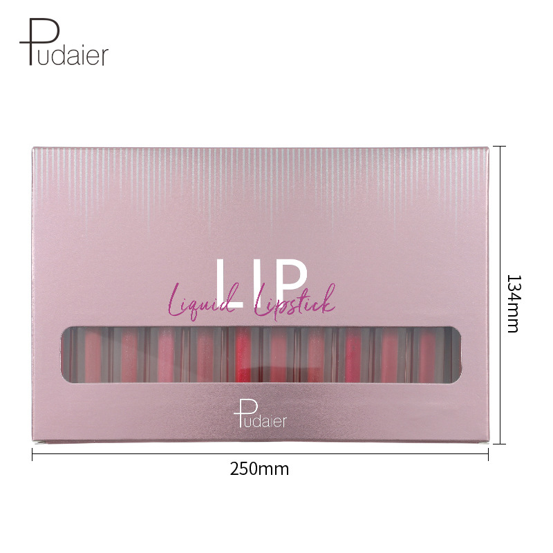 Set di rossetti Pudaier opaco perlescente, brillante e duraturo, incolore, con smalto per labbra a 12 colori_voghion.com