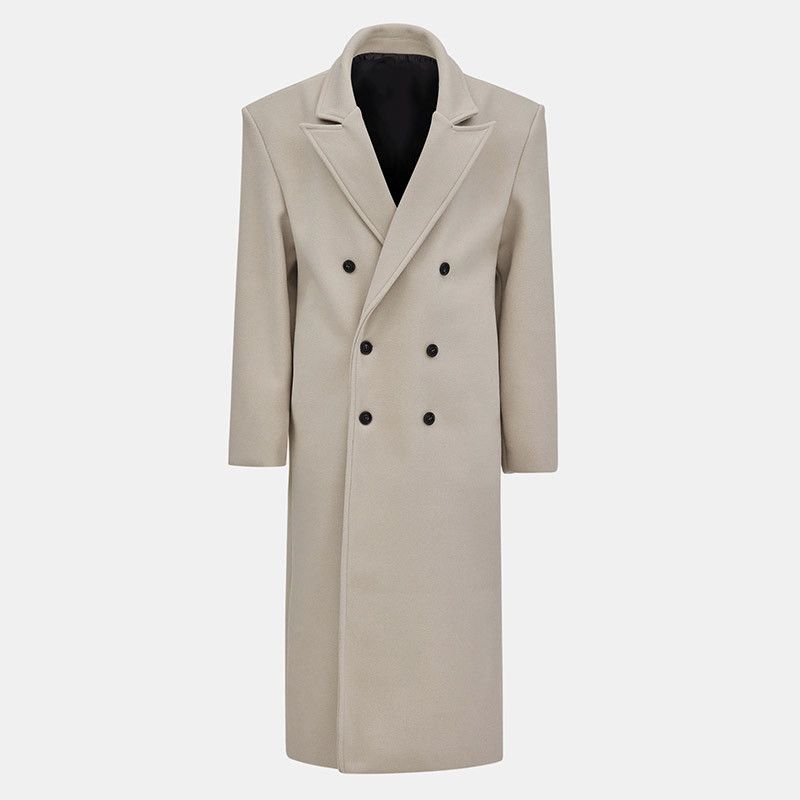 Women's Long Wool Blend Trench Coat - Classic Double-Breasted Pea Coat With Notched Lapel For Fall & Winter_voghion.com
