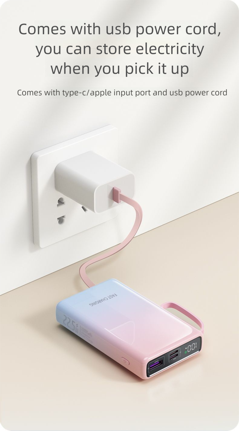 3C-zertifizierte Powerbank, 22,5 W, superschnelles Laden mit integriertem Kabel, 20.000 mAh, große Kapazität, kompaktes tragbares Ladegerät_voghion.com