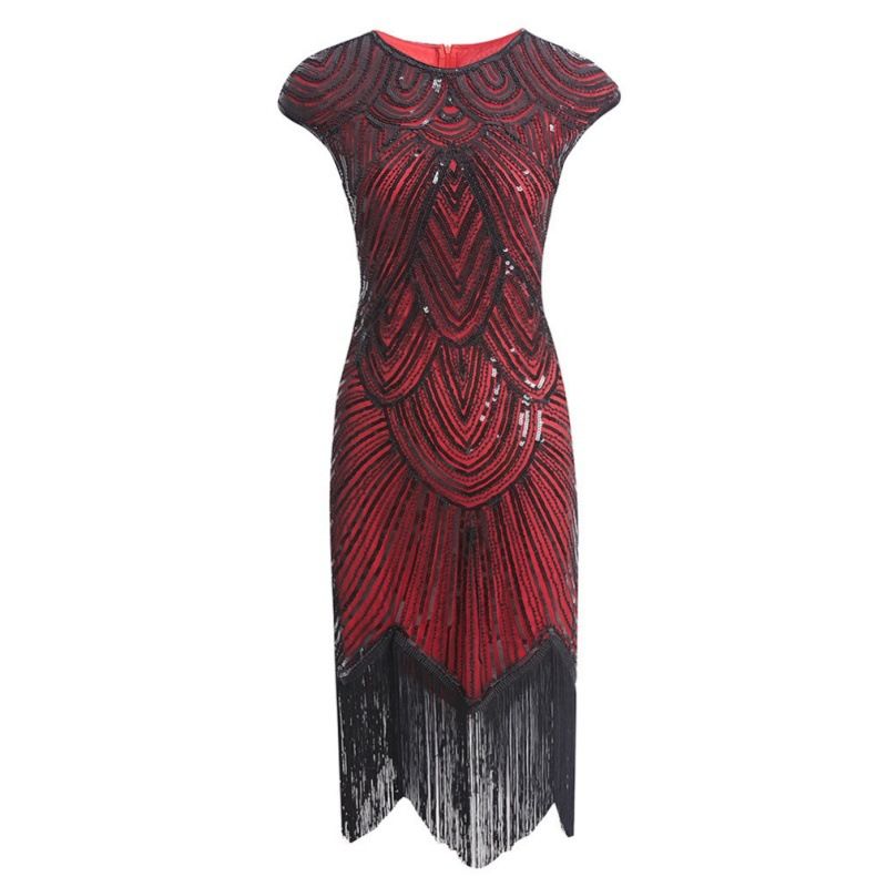 Rochie de film din anii 1920, cu ciucuri țesute, de calitate, nouă_voghion.com