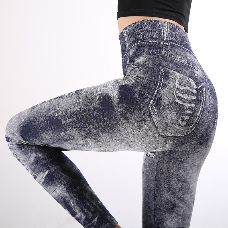 Leggings imitation denim pour femmes, pantalons multicolores populaires à neuf points pour soulever les hanches_voghion.com