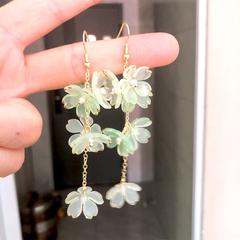 Damen-Schmuckset, modische Super-Feen-Ohrringe mit weißer Blume für Frauen, lange Quaste, Temperament, Netz, roter Ohrhaken, neue Trend-Ohrringe_voghion.com