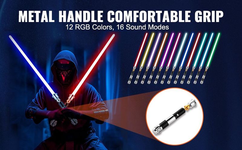 Lightsaber 12 RGB Colors 16 Sounds Mode Rechargeable Dueling Light Saber_voghion.com