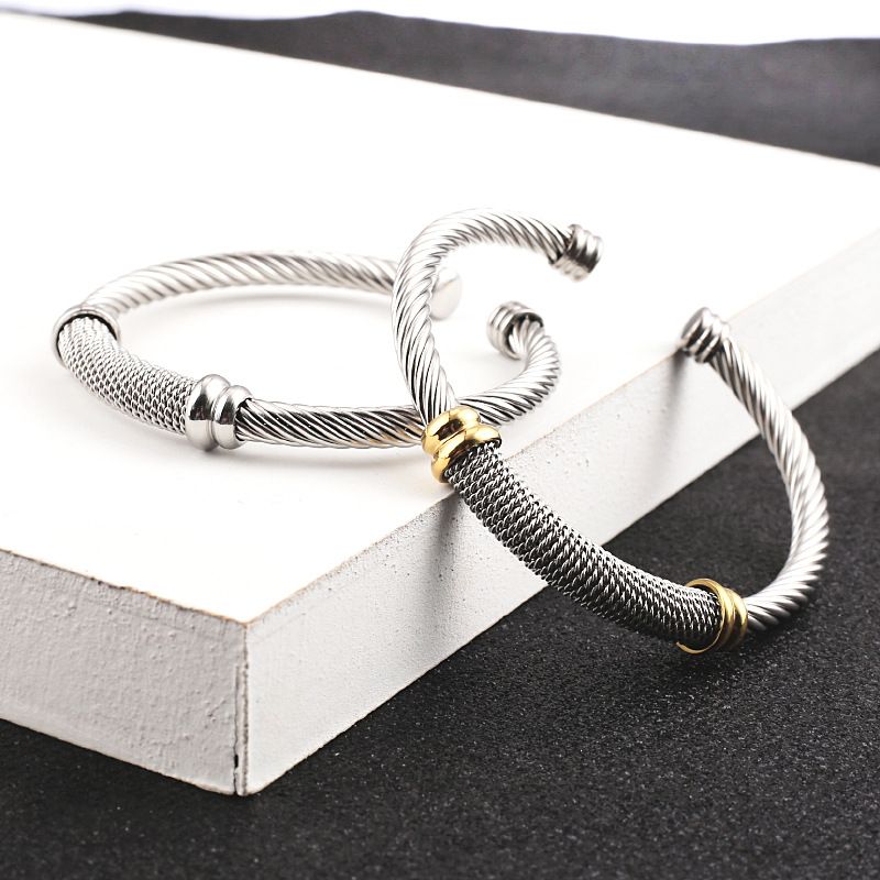 Armbånd Cable Rope Open Armbånd Rustfrit stål Rope C Type Justering Unisex Style_voghion.com