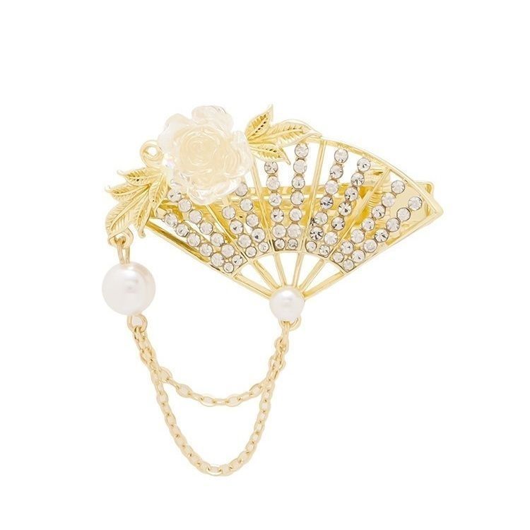 Genuine Fan Leaf Hairpin Silver Brooch Fan-shaped Antique High-end Corsage Pin Coat Accessories Hairpin Women's Model_voghion.com