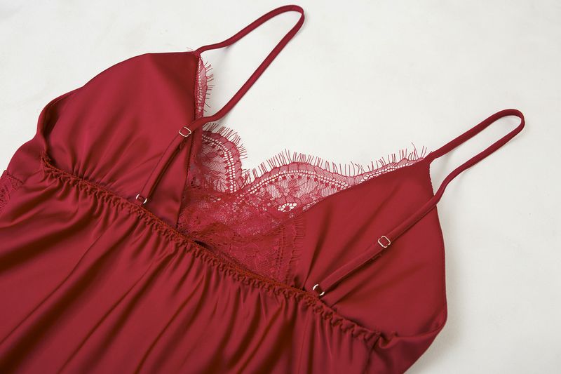 Yaoting Satin Chiffon Pyjamas Frauen Frühling und Sommer fünf Stück Eis Seide Sommer sexy Spitze Gürtel Brustpolster Hause Kleidung Herbst_voghion.com