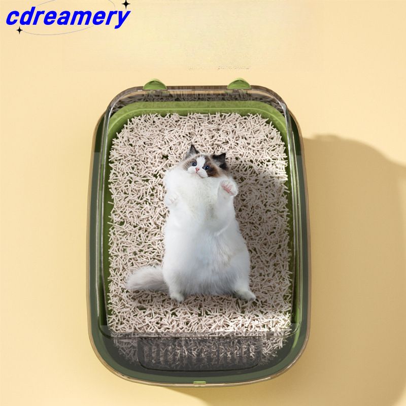 Halbgeschlossene große Katzentoilette, verdickte Katzentoilette mit Auslaufschutz, neue Katzentoilette für Heimtierbedarf im Großhandel_voghion.com