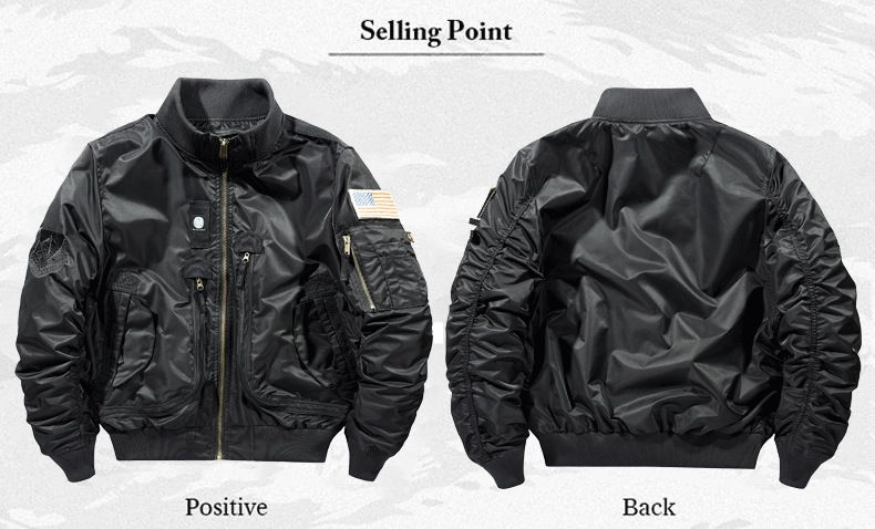 Men's Flight Jacket - Oversized Tactical Bomber Jacket With Stand Collar Embroidered Baseball Style Waterproof & Windproof (Khaki, Black, Army Green)_voghion.com