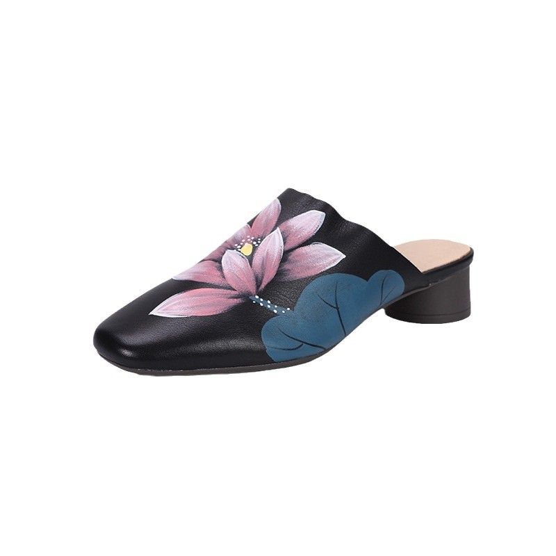 Wedge Heel Closed-Toe Women's Shoes New Spring New Versatile Comfortable Ethnic Style Hand-Painted Lotus Handmade_voghion.com