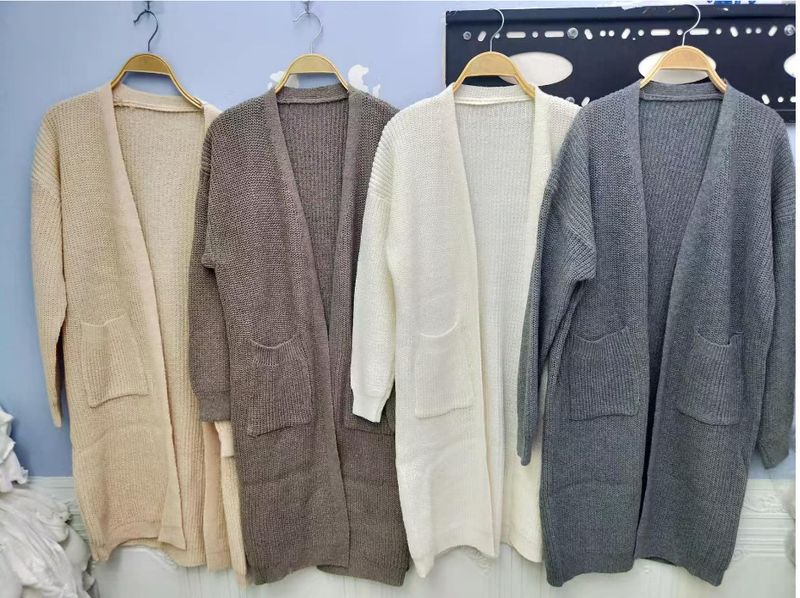 Oversized Longline Knit Cardigan For Women – Cozy Open-Front Sweater Coat With Extra Length, Thick Acrylic Blend For Autumn & Winter_voghion.com