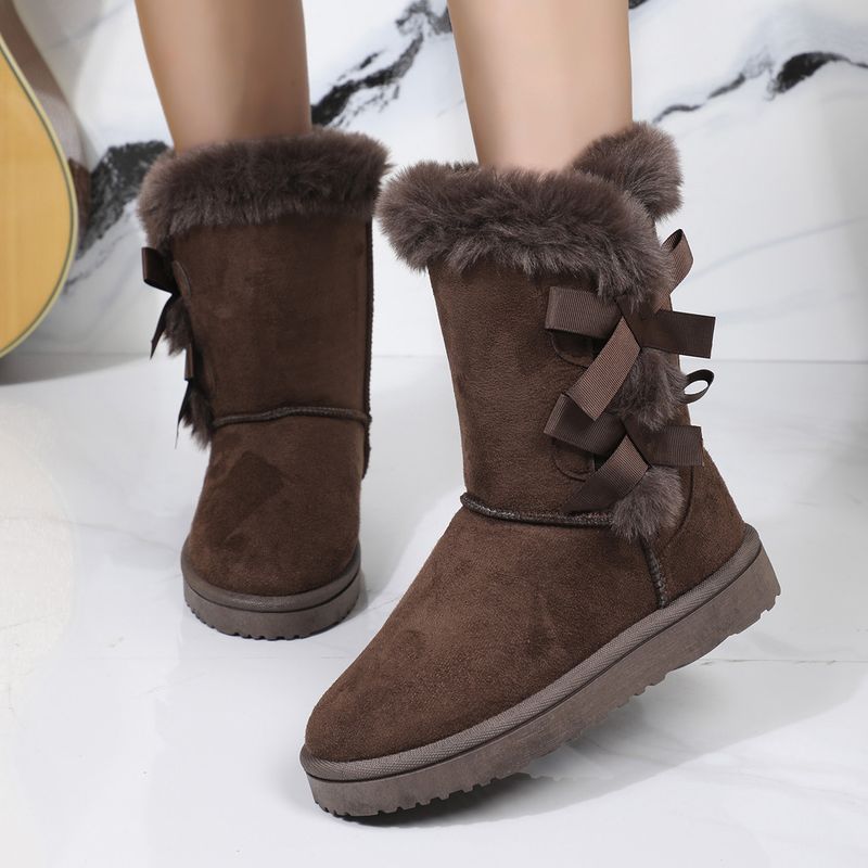 New Length Autumn and Winter Women's Mid Height Boots Bow Shaped Fashionable Plush Snow Boots_voghion.com