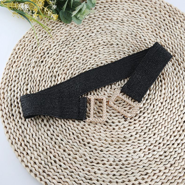 New Korean Version Cotton Linen Style PP Grass Elastic Woven Waistband With Button Up Dress, Long Shirt Decoration Belt_voghion.com