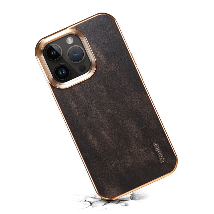Denior Is Suitable For Iphone 15 Genuine Leather Phone 13 Protective IPhone 14 Promax Cowhide Electroplating Case_voghion.com