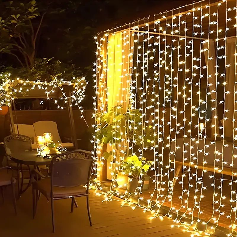 Cortina de luces LED de 6/3 m, 8 modos de iluminación, ideal para decoración de interiores y exteriores, para Navidad, bodas, jardines, salas de estar y dormitorios._voghion.com