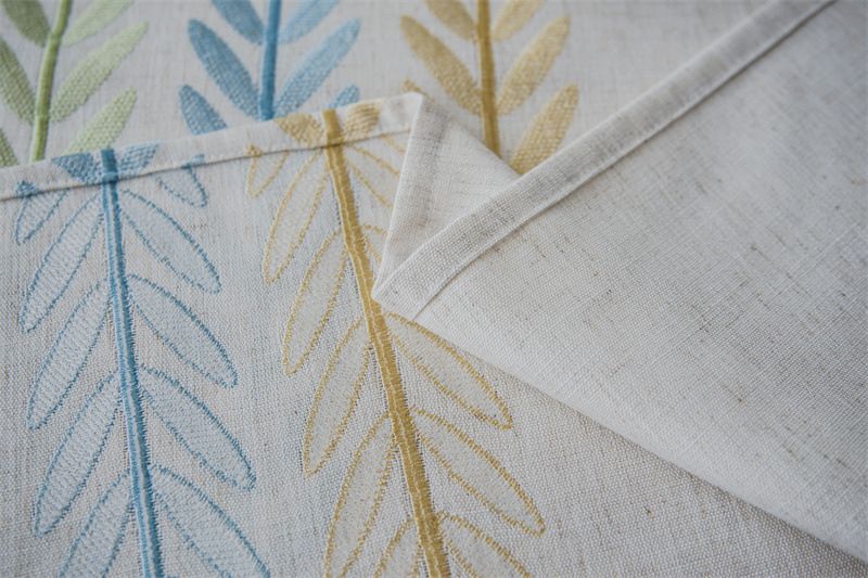 Nappe rectangulaire en coton et lin avec ourlet, motif géométrique brodé, pour table basse_voghion.com