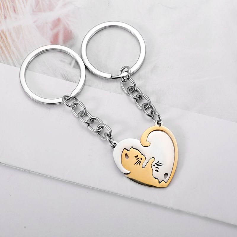 Portachiavi con ciondolo a forma di gatto bianco e nero, portachiavi anti-smarrimento in acciaio inossidabile per coppie uomo e donna, accessori per ciondoli da borsa_voghion.com